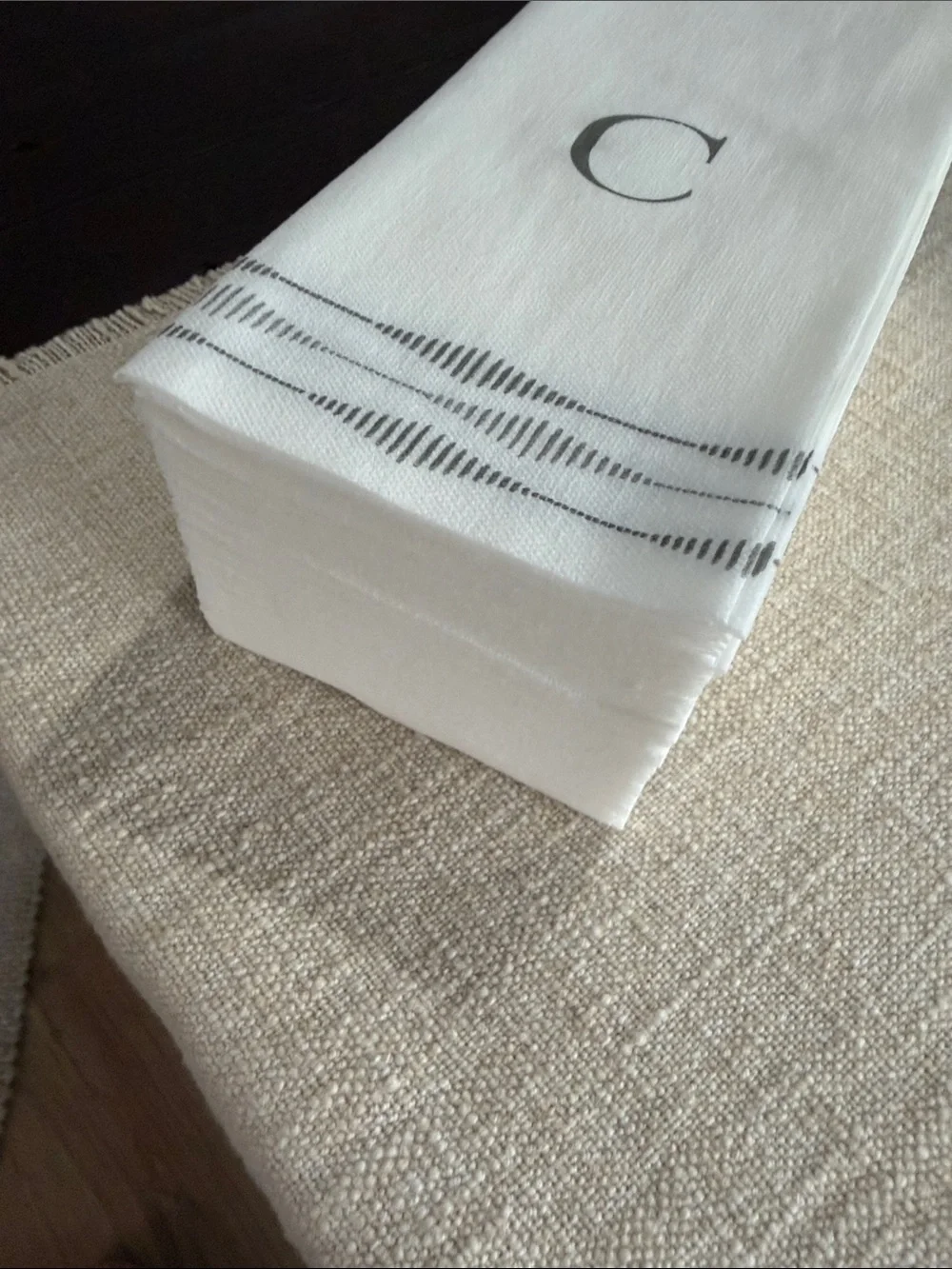 💕Set of 30 Monogram 'C' White Paper Napkins with Gray Stripe